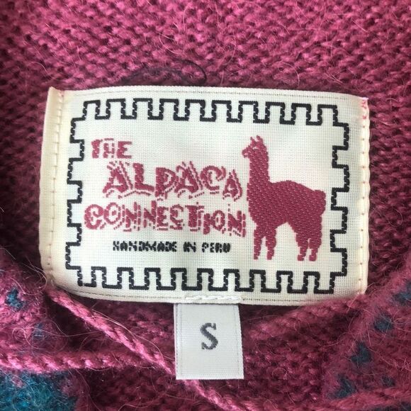 The Alpaca Connection Women's Handmade Knitted V-Neck Hoodie Sweater Red Small - Picture 4 of 5